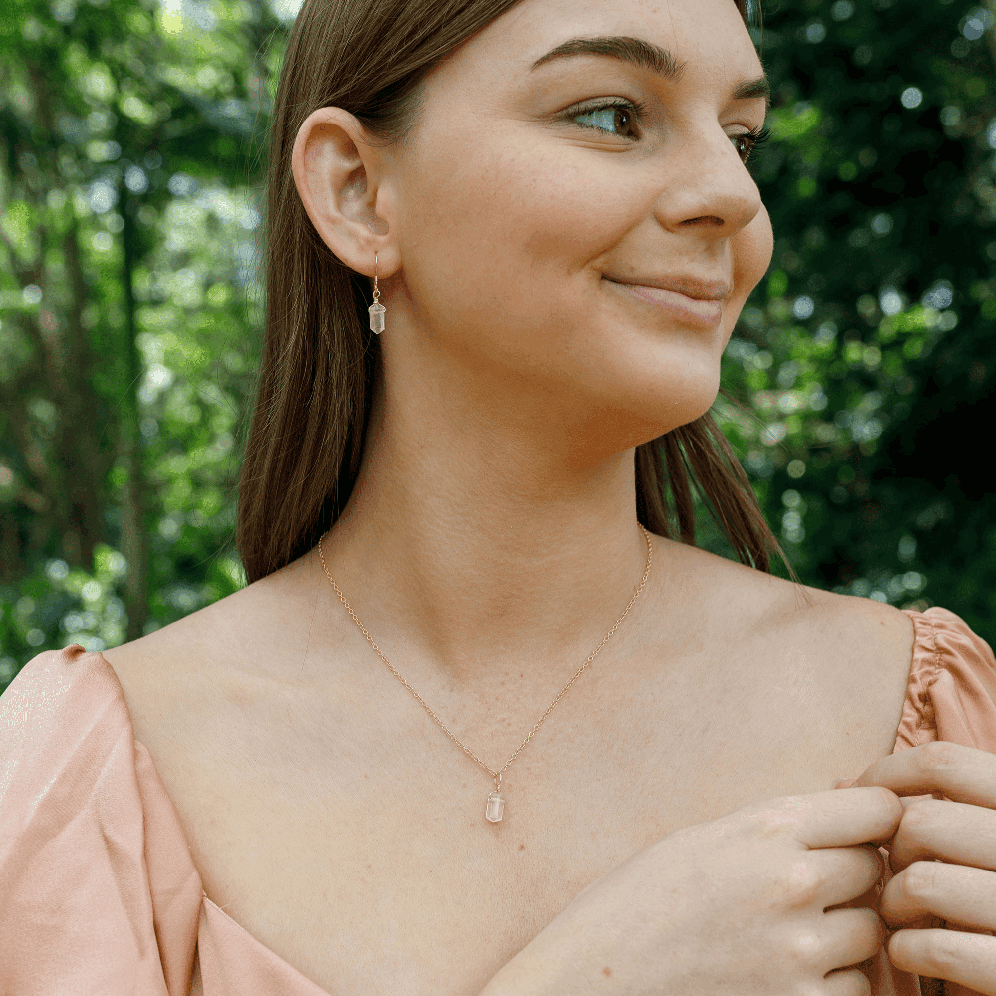 Rose Quartz Double Terminated Crystal Jewelry Set - Healing Stone Necklace & Earrings for Women - Perfect for Meditation, Energy Healing & Spiritual Gifts