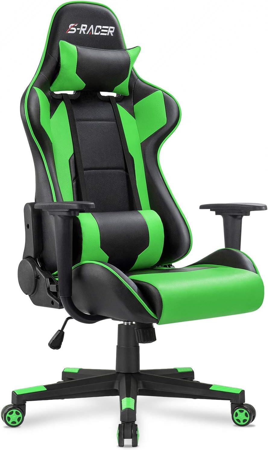 Homall Ergonomic Gaming Chair - High Back Office Chair with Adjustable Headrest & Lumbar Support, Leather Computer Desk Chair for Racing, Executive & Task Work - Perfect for Gaming, Home Office & Workspace (Green)