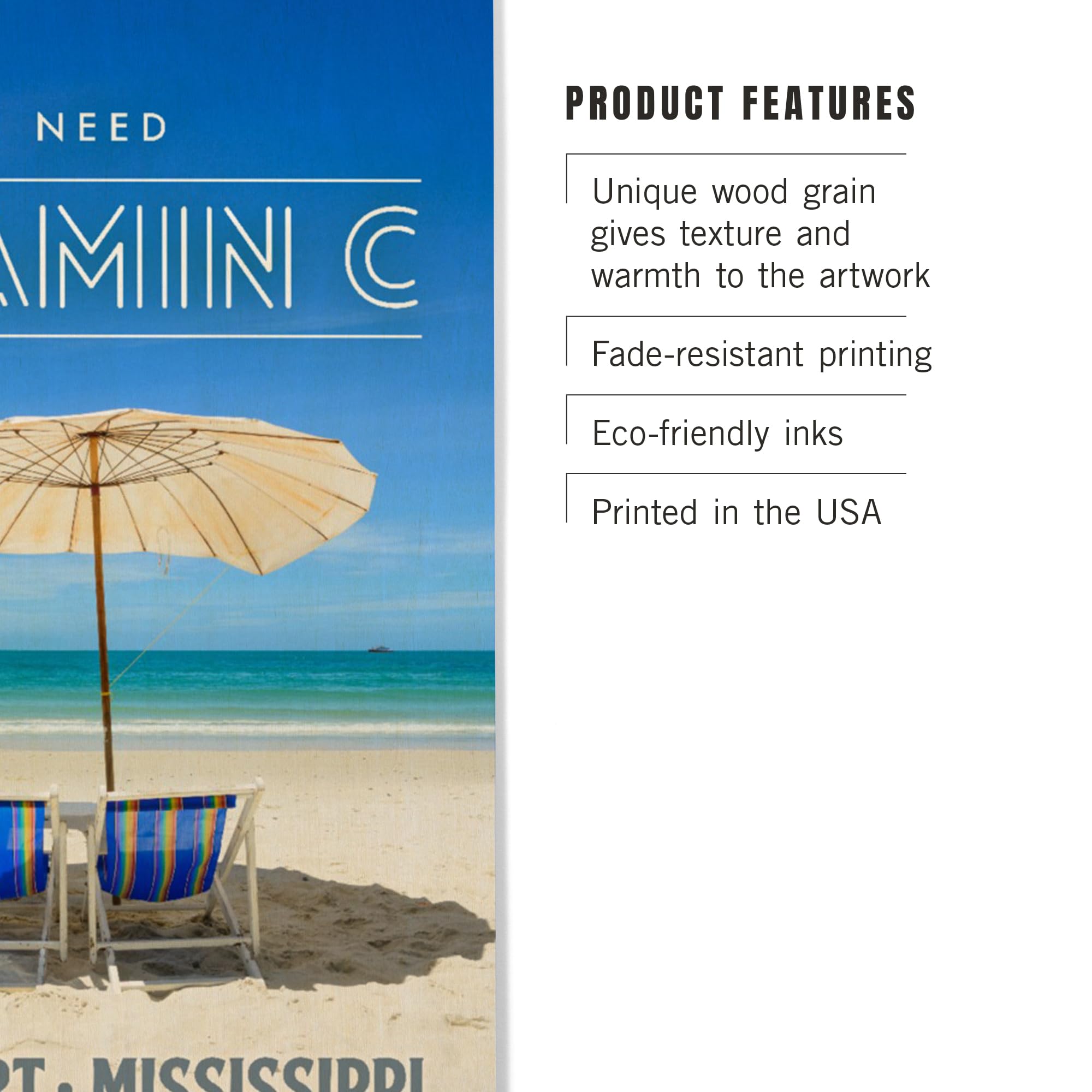Lantern Press 10x15 Inch Wooden Wall Sign - Ready to Hang Coastal Decor Featuring Gulfport Mississippi Beach Scene with 'I Need Vitamin C' Design - Perfect for Beach House, Porch, or Living Room Decor