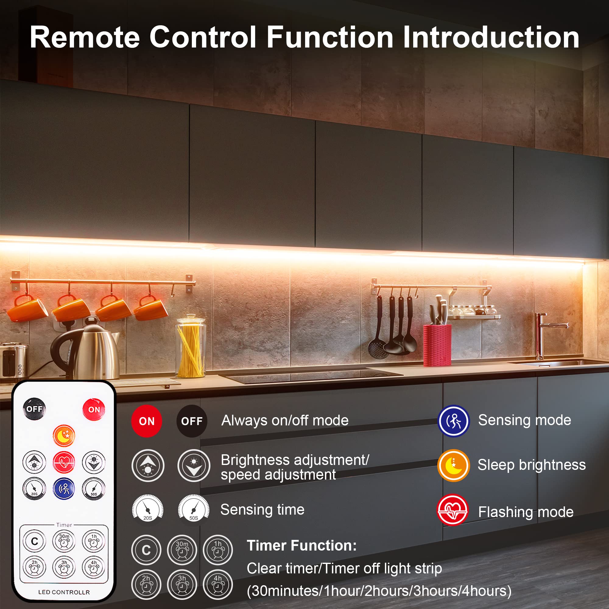 LAFULIT 10-Pack Under Cabinet LED Lights Kit with Motion Sensor & Remote - Dimmable Timer-Controlled Warm White Strip Lighting for Kitchen, Closet, Stairs, Shelf & Workspace - Perfect for Nighttime Safety & Task Illumination