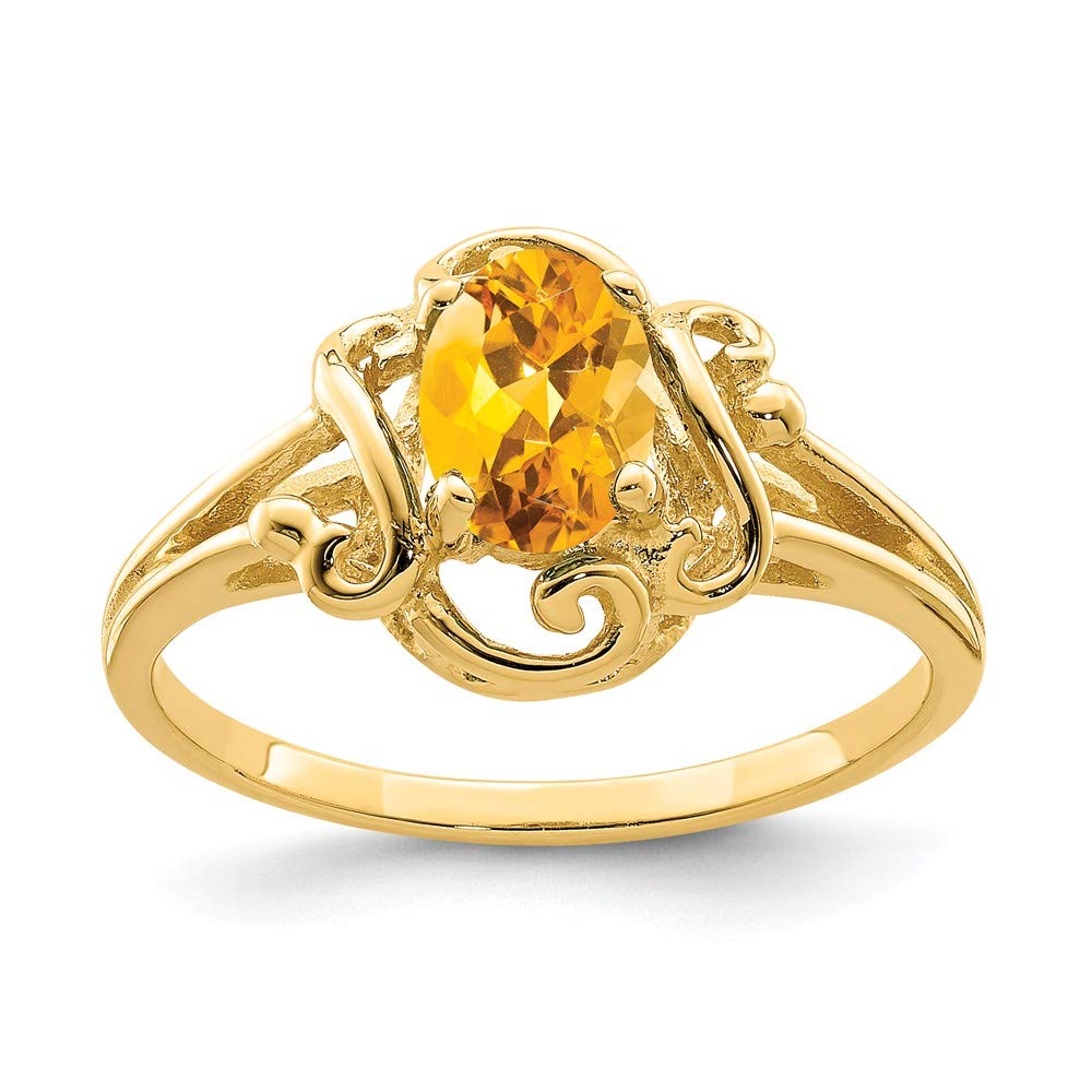 14K Yellow Gold Oval Citrine Engagement Ring - 7x5mm November Birthstone, Checker Design for Women, Perfect for Proposals, Anniversaries & Special Occasions