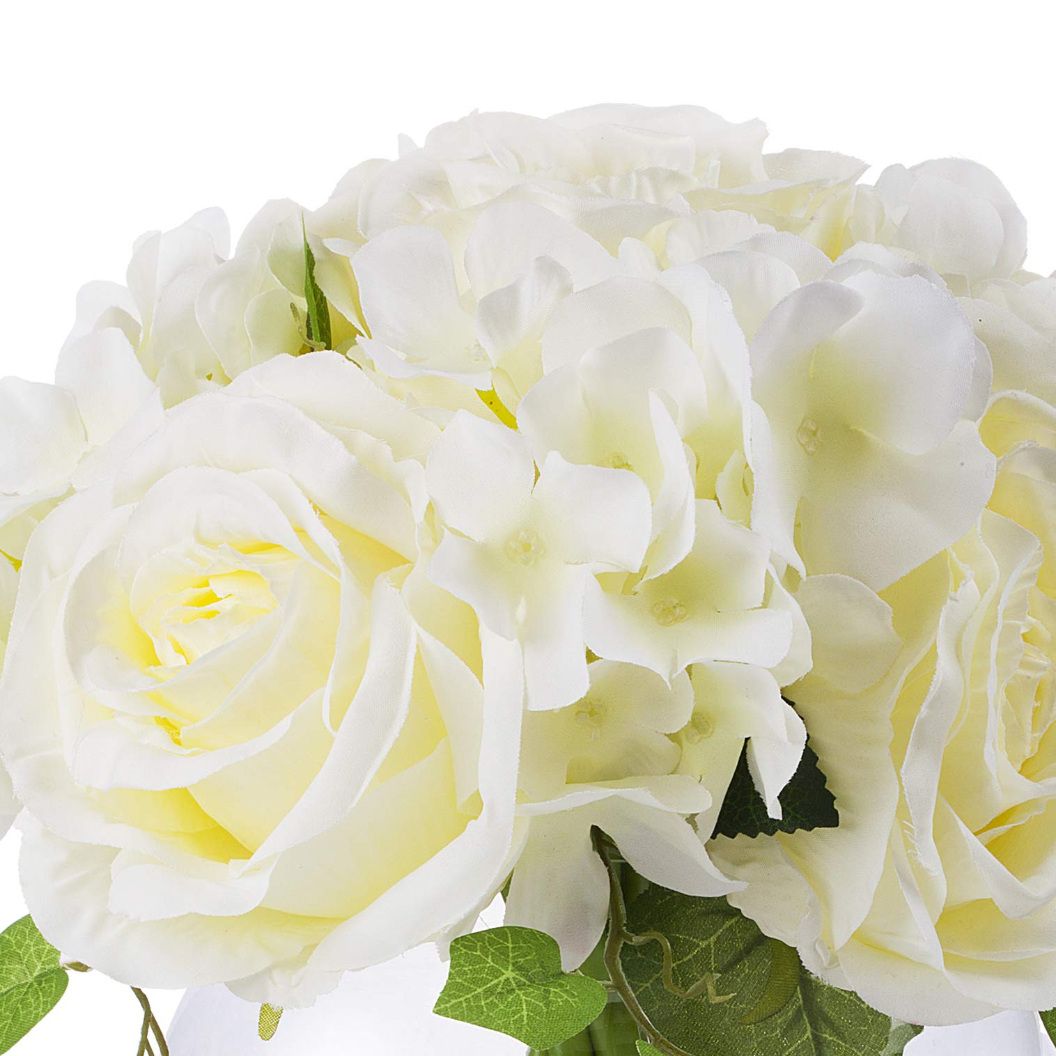 ENOVA HOME Mixed Silk Blooming Hydrangea and Rose Artificial Flower Arrangement in Clear Glass Vase with Faux Water - Cream Floral Centerpiece for Home Decor, Wedding, Table, Office & Event Decoration