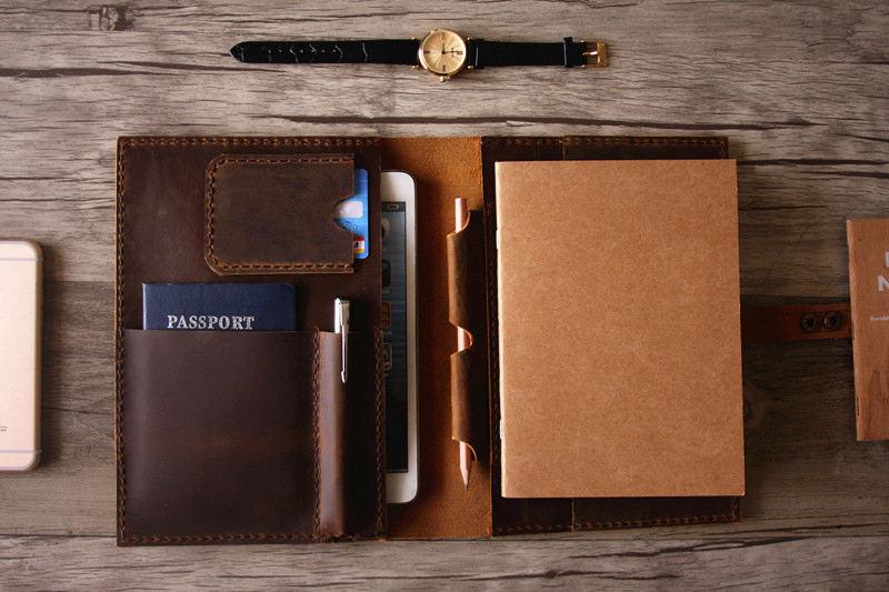 Personalized Brown Leather Notebook Portfolio - Custom Engraved Journal & Writing Pad for Business, Travel & Gifts - Premium Leather Cover with Notepad Holder