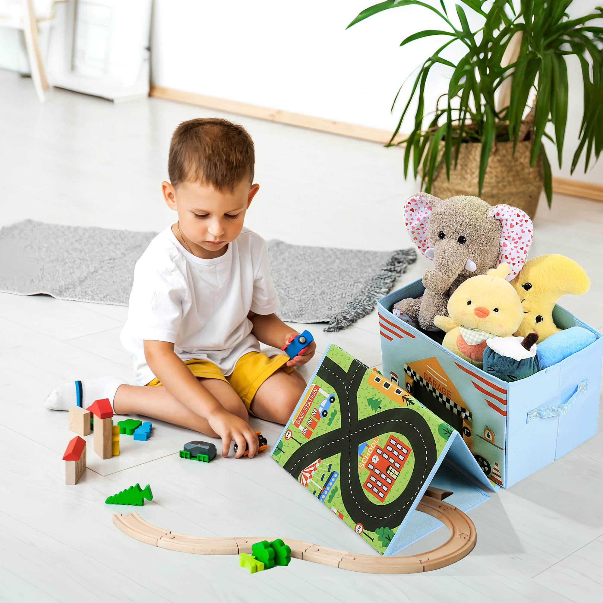 HOMBYS Collapsible Toy Car Storage Box with Play Mat - 15