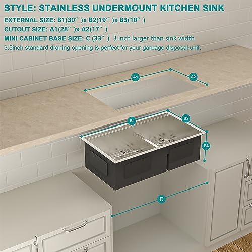 Lordear 30 Inch Undermount Double Bowl Kitchen Sink - 16 Gauge Stainless Steel 60/40 Low Divide Design with Ledge Workstation & Accessories - Perfect for Food Prep, Dishwashing & Modern Kitchen Renovations