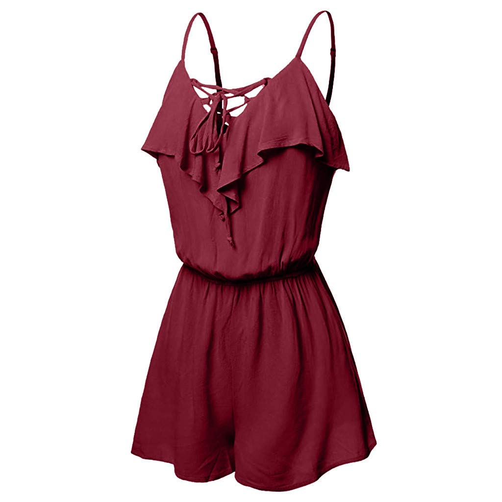 Women's Red Latex Jumpsuit - Sleeveless Casual Overlap Frill Detail Plus Size XXXL | Perfect for Parties, Cosplay & Night Out Outfits