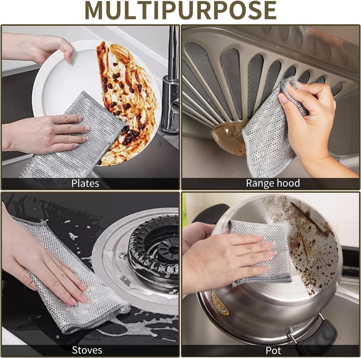 Stainless Steel Dish Scrubber Non-Scratch Cleaning Cloth - 10 Pack Wire Dishwashing Rags for Wet & Dry Cleaning - Perfect for Washing Dishes, Sinks, Countertops & Kitchen Surfaces