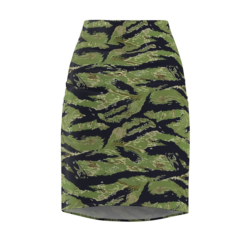 Women's Military Tiger Stripe Camouflage Pencil Skirt - Slim Fit Office Work Skirt for Business Casual & Jungle Themed Events