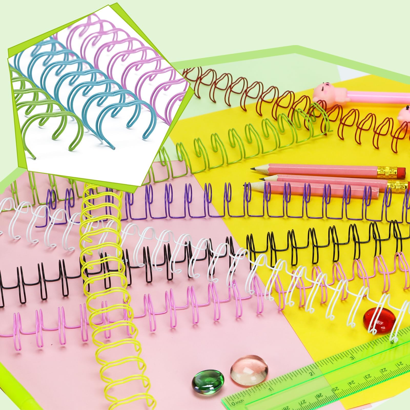 Vmiapxo 48 Pcs Small Metal Double Loop Binding Wires, 8 Colors Spiral Binding Combs for DIY Notebooks, Books, and Documents - 9/16