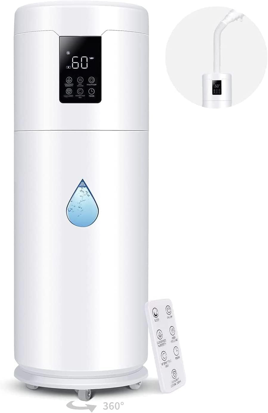 17L/4.5Gal Large Room Humidifier for Home & Office - 2000 sq.ft Coverage with 360° Nozzle & Extension Tube - 4 Speed Mist Settings for Bedroom, Greenhouse & Commercial Spaces - Top Fill Whole House Humidifier for Plants & Dry Air Relief
