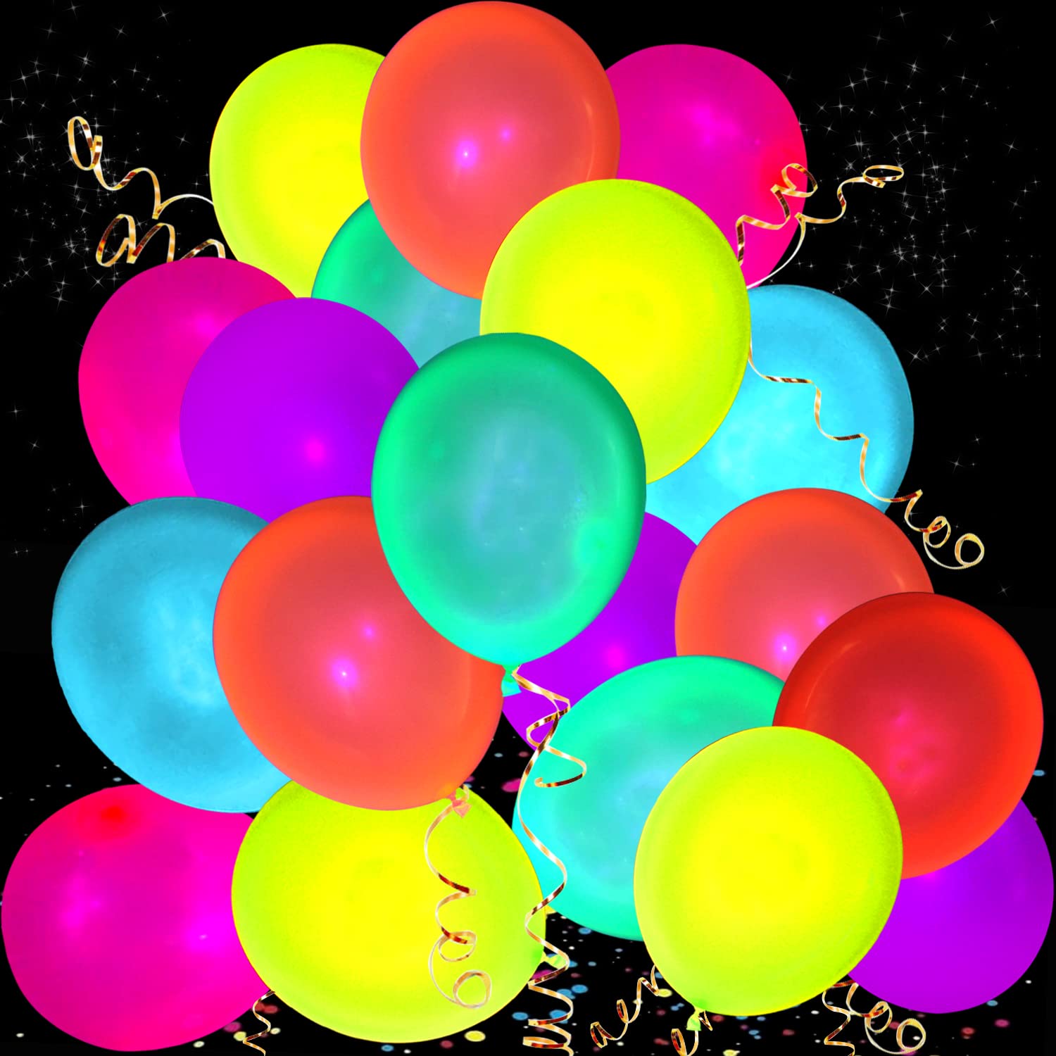 210 Pack UV Colored Neon Balloons - Glow in The Dark Party Balloons for Kids Birthday, Halloween & Blacklight Events - Fluorescent Latex Balloons for Glow Party Decorations, Night Club & Neon Theme Celebrations