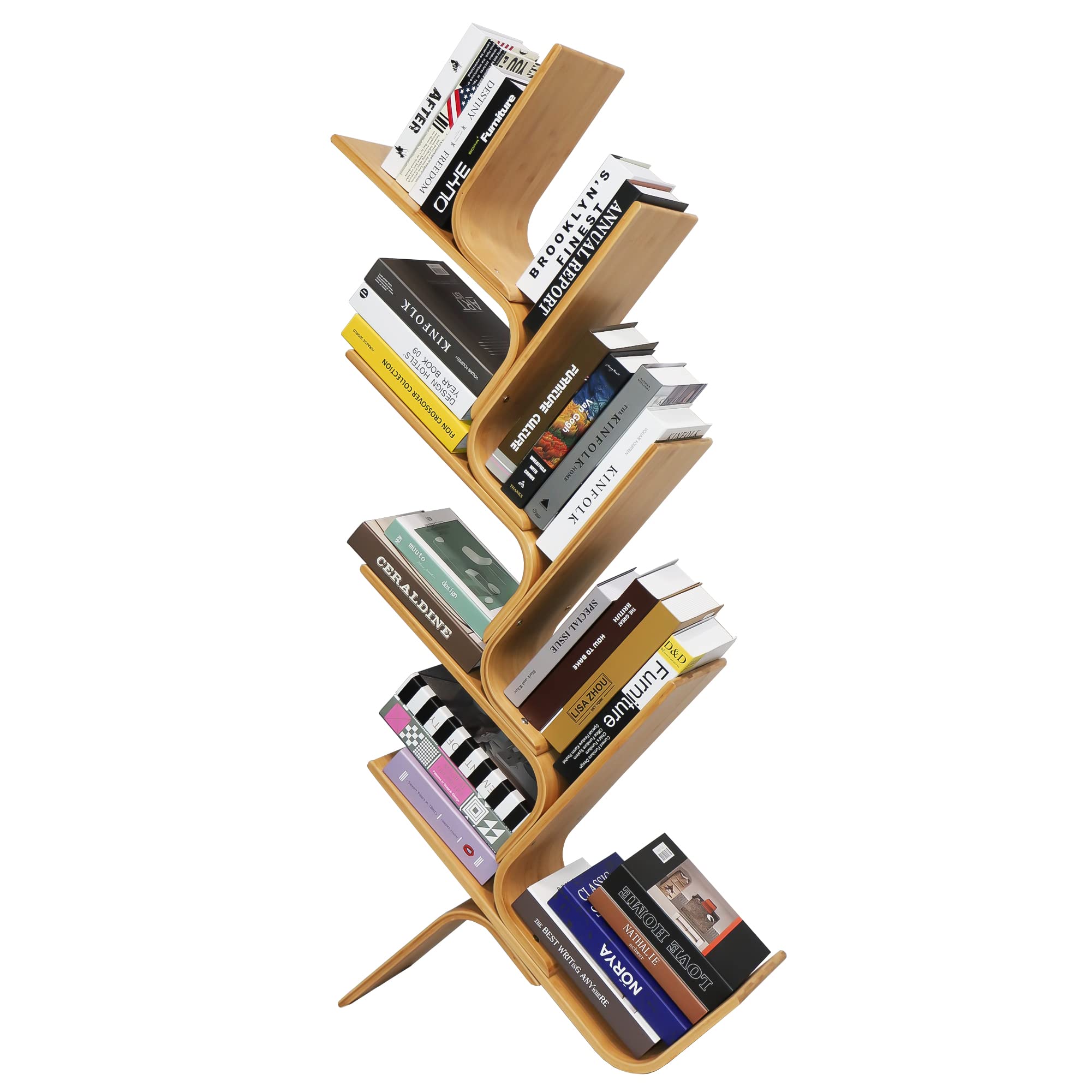 XM&LZ 8-Shelf Wooden Tree Bookcase - Modern Floor Standing Bookshelf for Living Room, Home Office & Study - Perfect for Organizing Books, Decor & Storage (Natural Wood Finish)