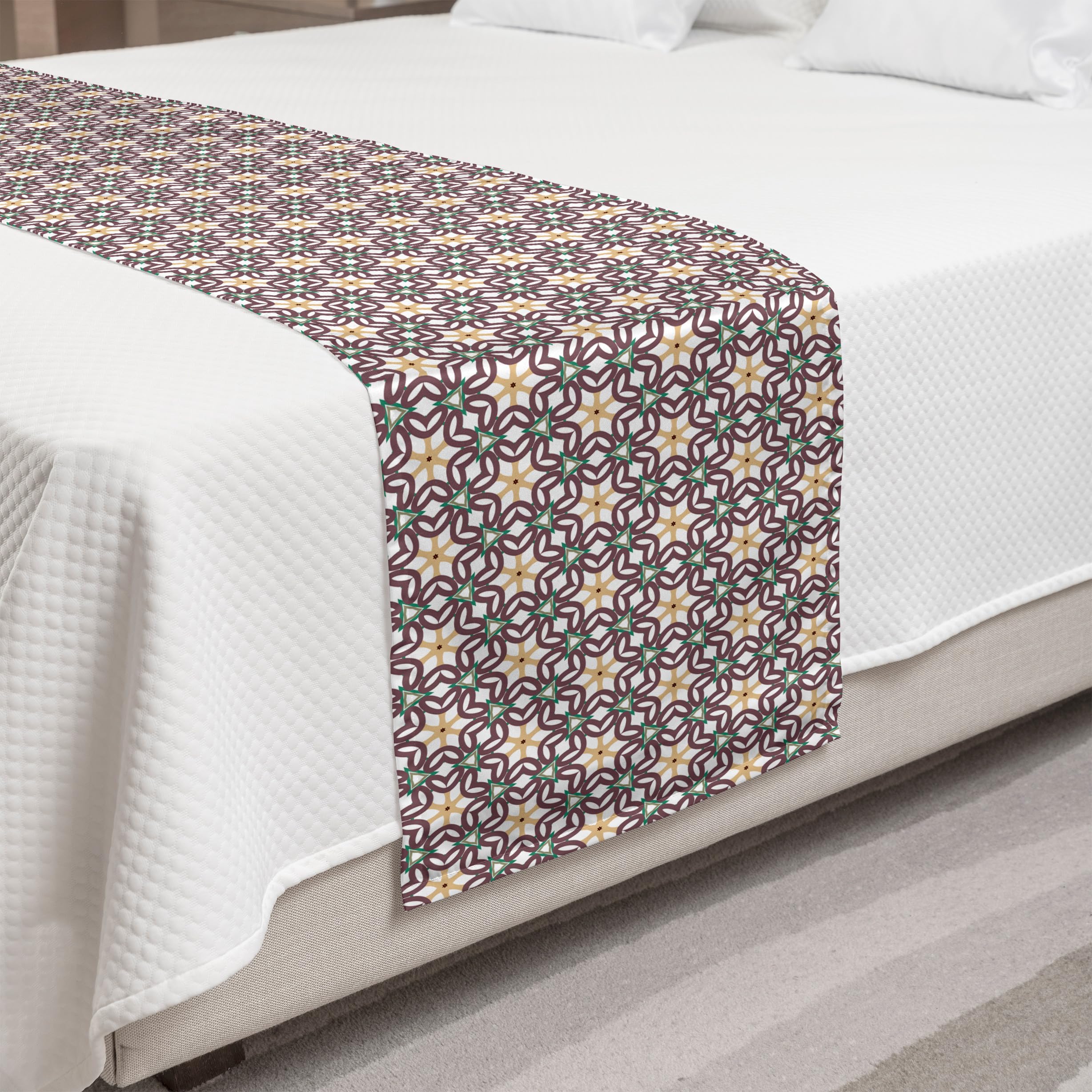Ambesonne Oriental Bed Runner - Colorful Floral Design on Plain Background, Decorative King Size Bed Scarf for Hotels, Homes & Guest Rooms | Perfect for Bedroom Decor, Wedding Accents & Luxury Bedding