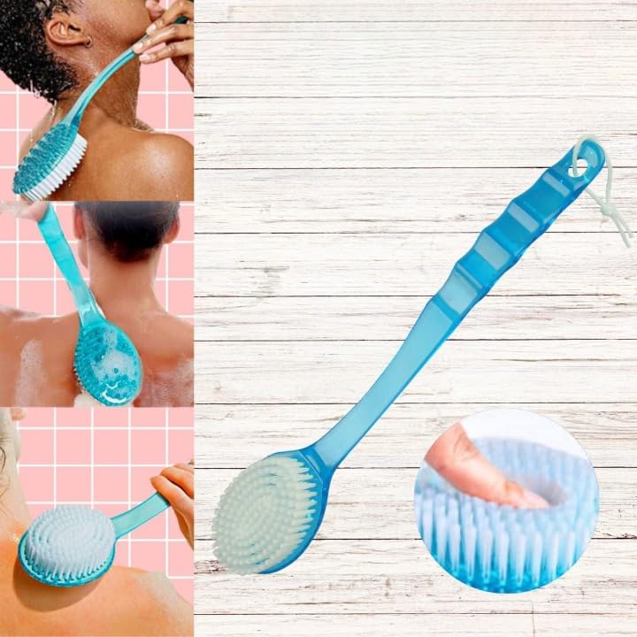 Premium Long Handle Soft Bristle Exfoliating Bath Brush - Deep Cleansing & Massage for Knees, Elbows & Ankles - Men & Women - Pack of 1 (Random Color) - Ideal for Shower, Spa & Dry Brushing Therapy