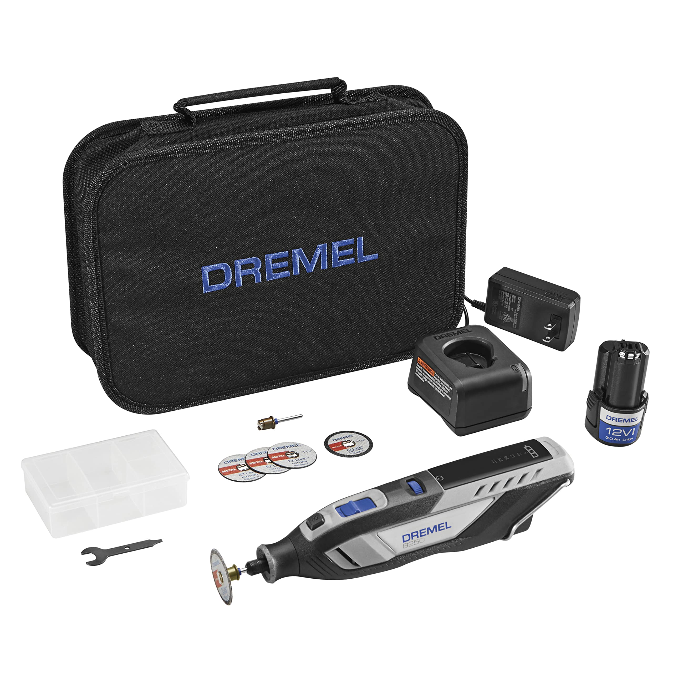 Dremel 8250 12V Cordless Rotary Tool with Brushless Motor - Variable Speed, 5 Accessories, 3Ah Battery & Charger Included - Perfect for DIY Projects, Woodworking, Metal Engraving & Crafting