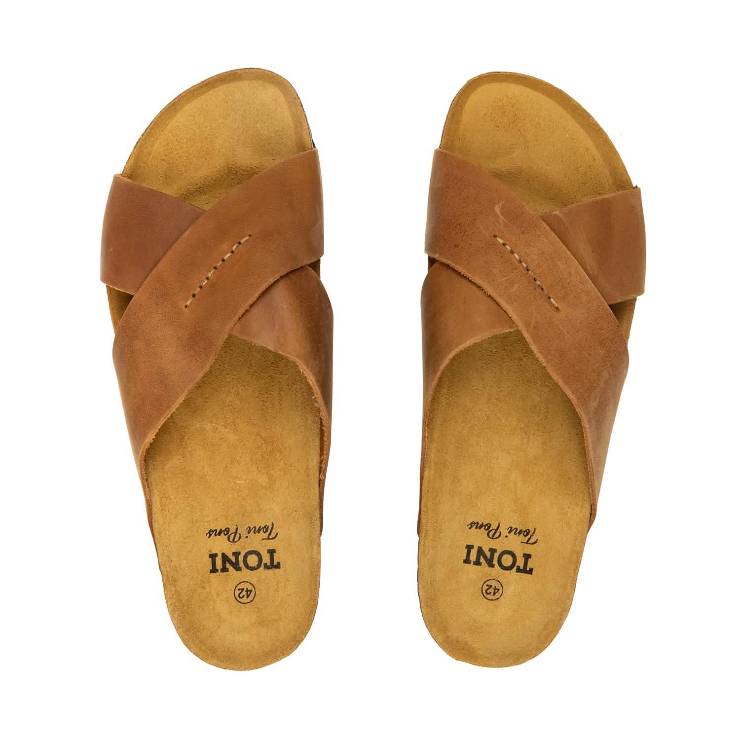 Men's Plain Leather Open Toe Slippers - Comfortable & Breathable House Shoes for Indoor/Outdoor Wear - Perfect for Relaxing at Home, Lounging or Quick Errands
