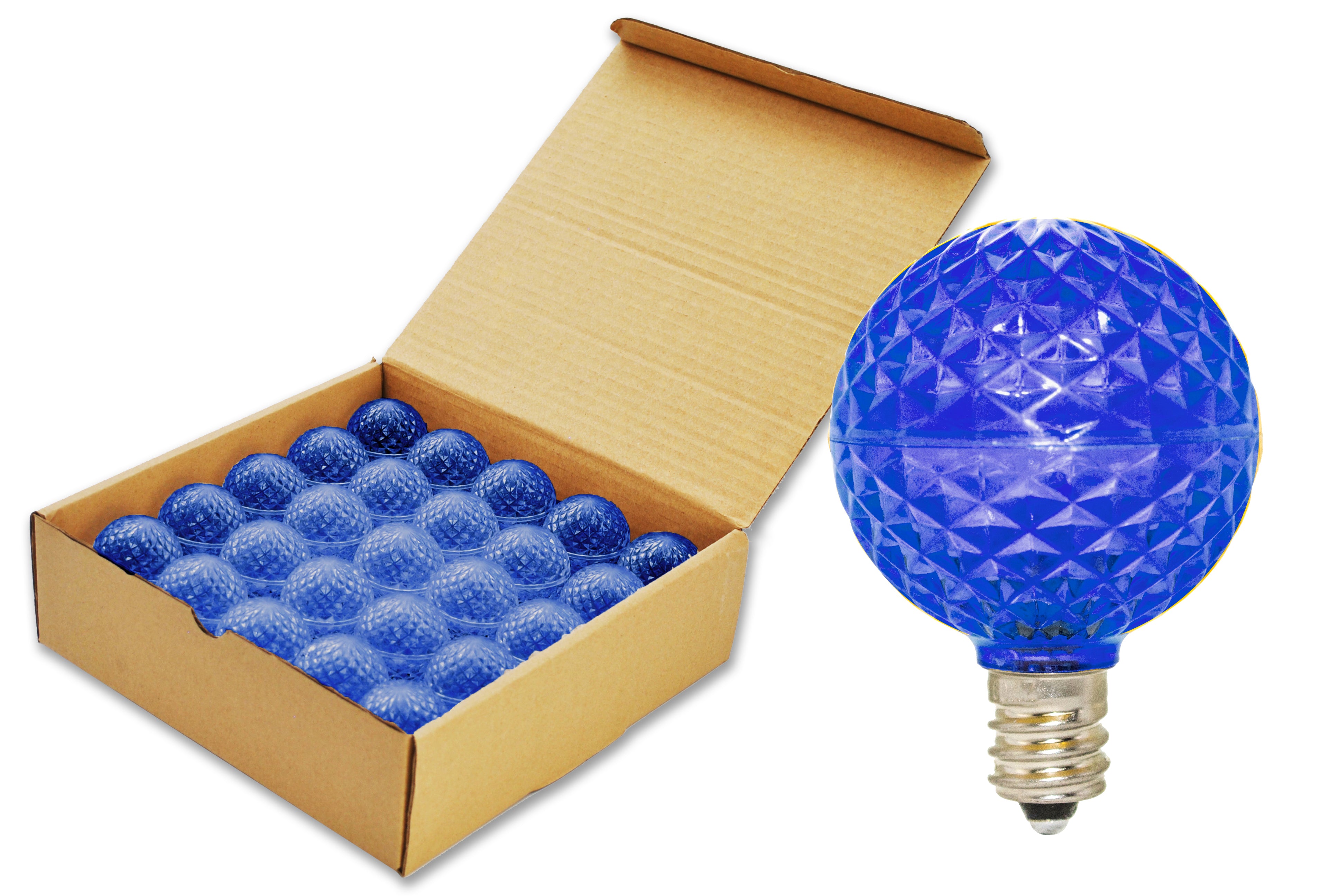 25 Pack G40 Blue LED Replacement Bulbs with E12 Base - Decorative Lighting for Christmas, Parties & Home Decor