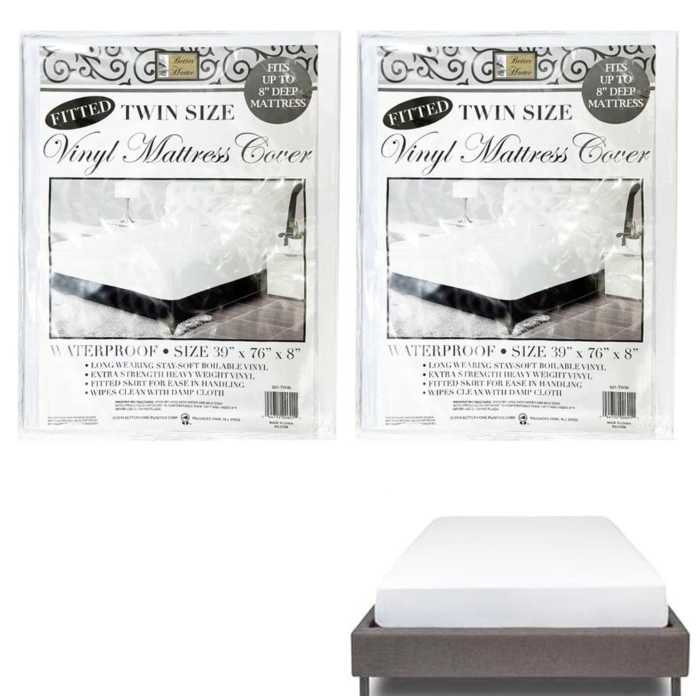 2 Pack Heavy Duty Vinyl Twin Mattress Protector - 100% Waterproof, Hypoallergenic, Fitted Sheet Style - Perfect for Kids, Pets, and Spill-Prone Areas