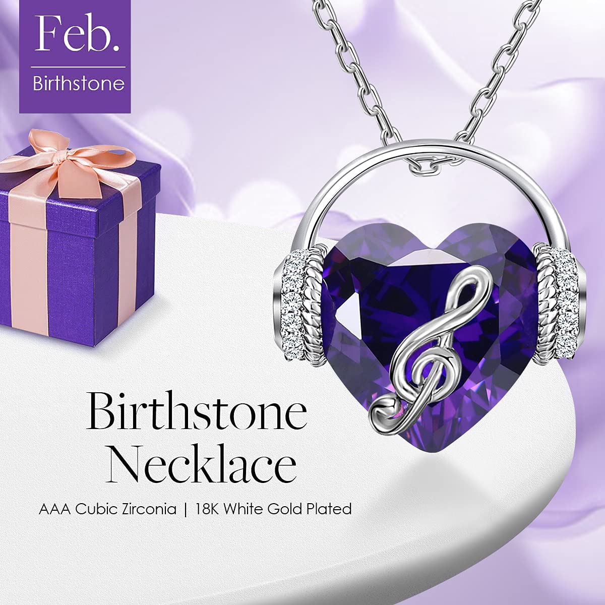 Music Note Necklace for Women - Heart Pendant with Birthstone Crystal Jewelry | Elegant Gift for Mom, Wife, Girlfriend | Perfect for Christmas, Valentine's Day, Anniversary & Birthday | Great for Concerts, Date Nights & Special Occasions
