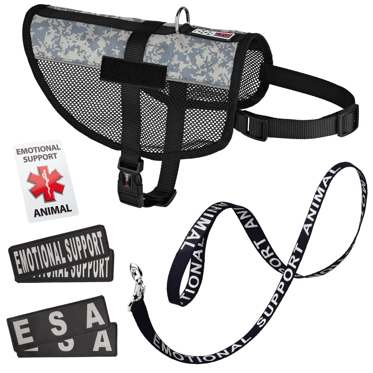 Adjustable Emotional Support Dog Vest Bundle with Harness, Reflective ESA Patches, Leash & ID Card - Service Dog Gear for Anxiety Relief & Public Access