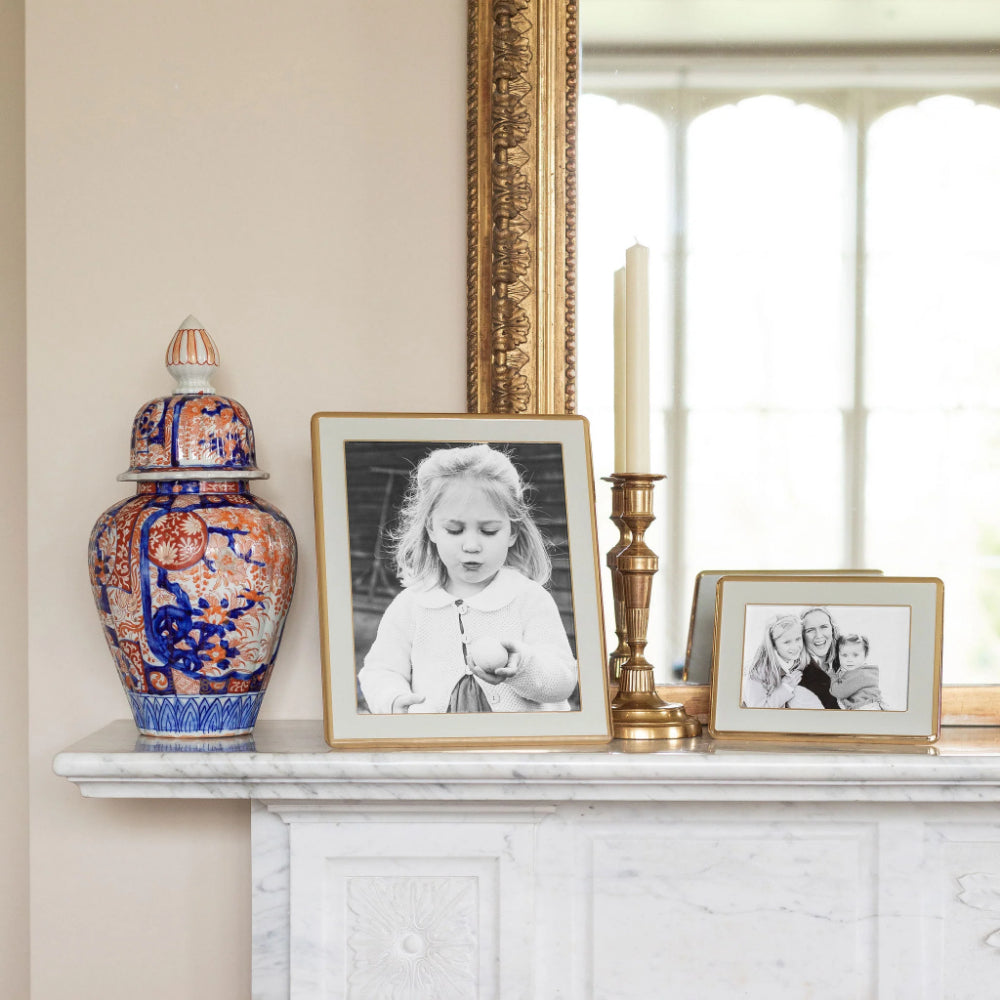 Addison Ross Curved Enamel Picture Frame - Gold & Chiffon Stone Grey - Elegant Home Decor for Wall Display, Wedding Photos, and Office Art
