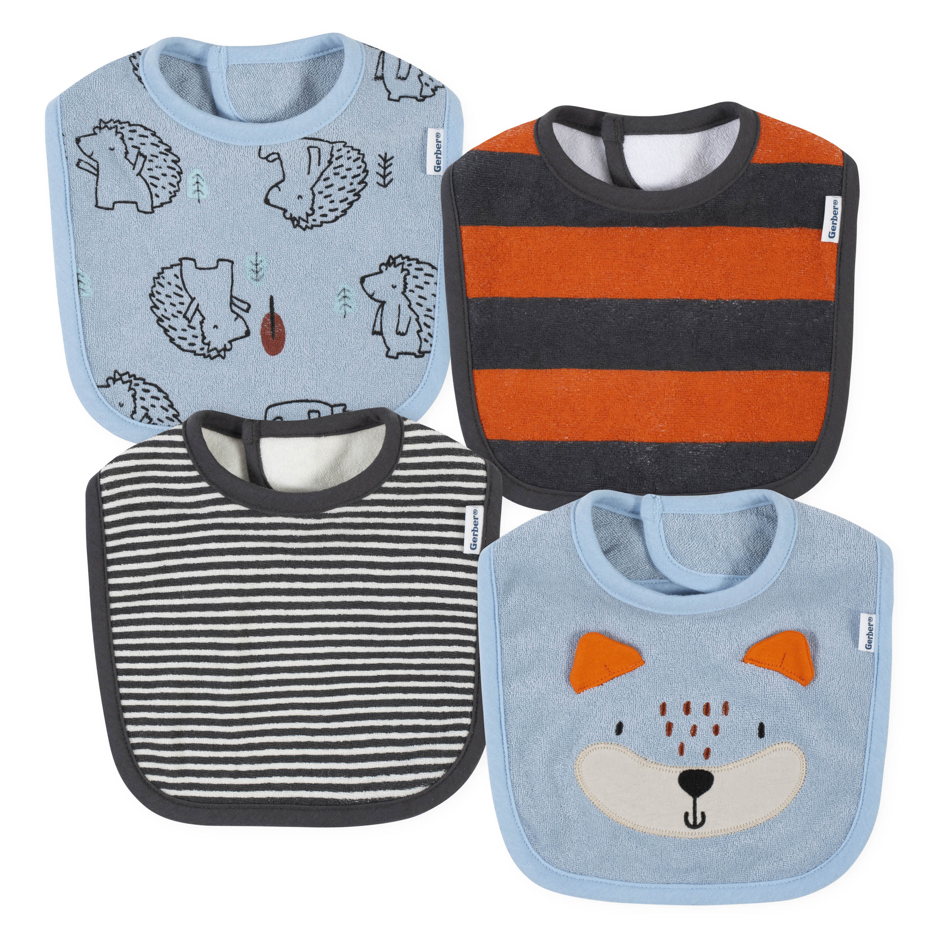 4 Pack Baby Boys Fox Bibs - Adorable Fox Pattern Drool Bibs for Infants & Toddlers - Perfect for Feeding, Teething & Messy Playtime