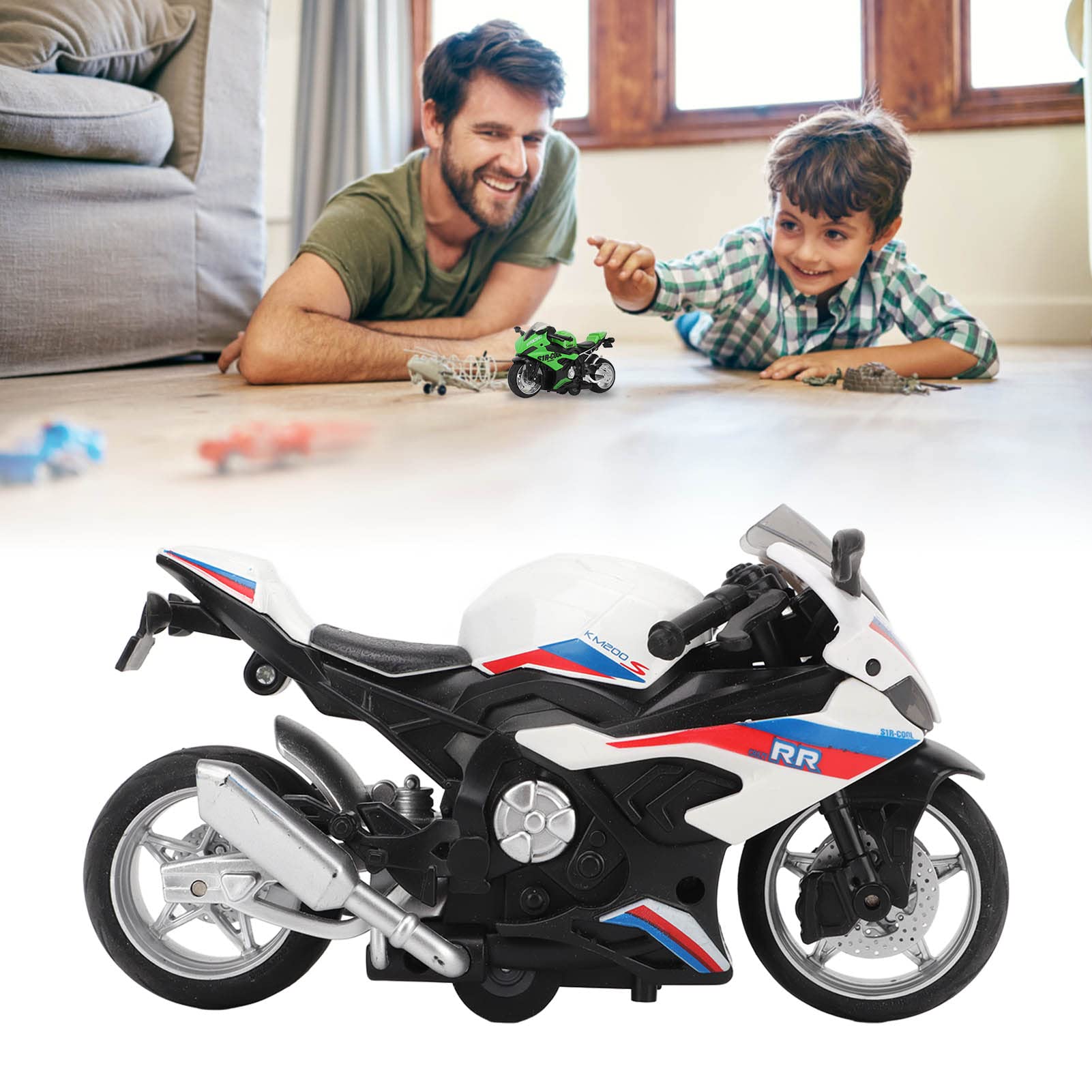 Jaerb Alloy Motorcycle Toy - Pull Back & Light Up for Display (White) - Perfect for Collectors & Decor