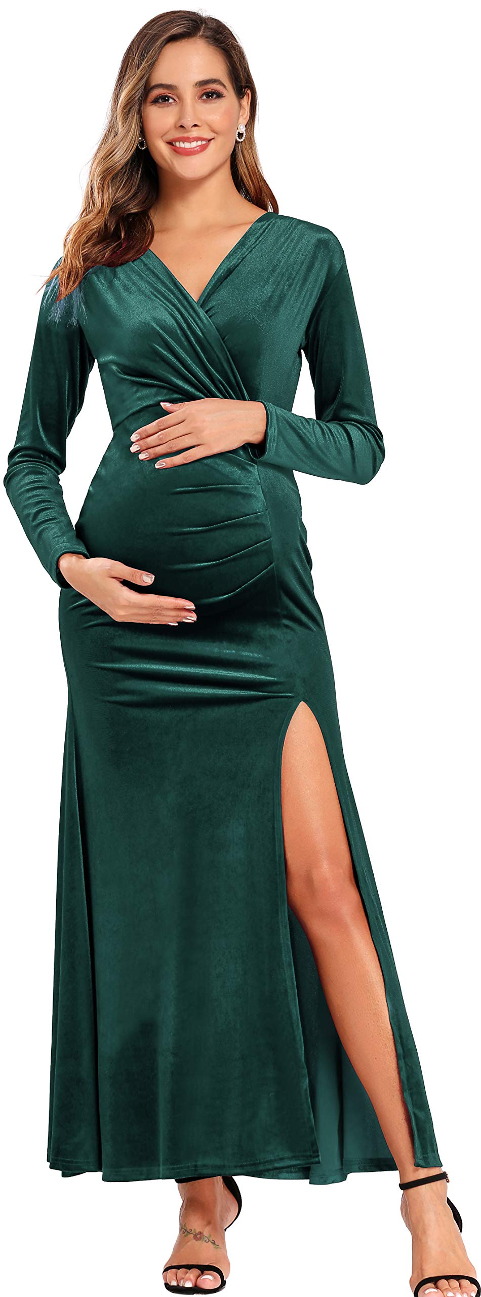 Babalet Women's Elegant Velvet Formal Dress - Bodycon Wedding Guest Long Sleeve Gown for Evening Parties, Cocktail Events & Holiday Celebrations