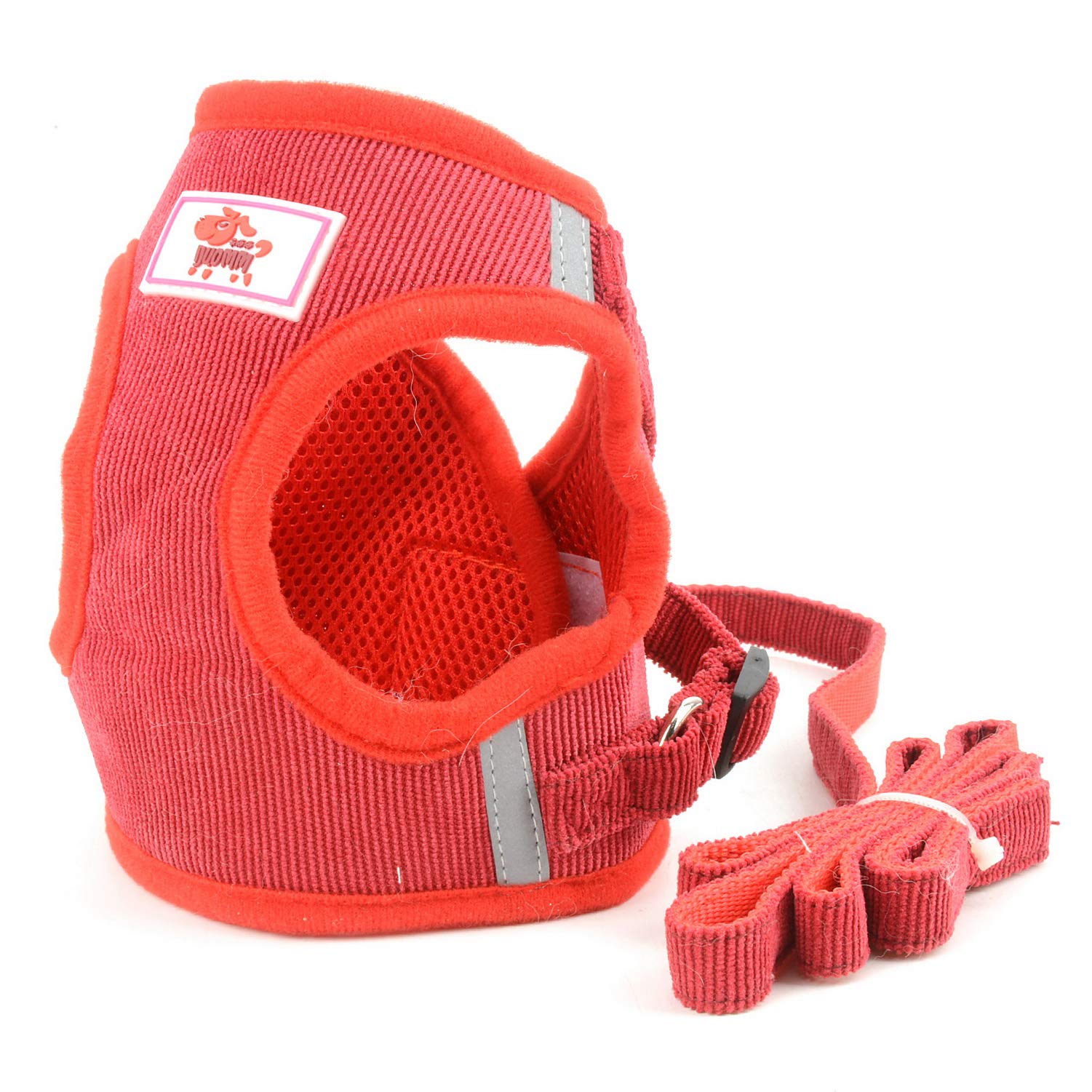 No Pull Dog Harness and Leash Set - Adjustable Reflective Soft Corduroy Mesh Vest for Small Dogs & Puppies (Chihuahua, Boy/Girl) - Comfortable Step-in Design for Walking, Training & Outdoor Adventures (Red)