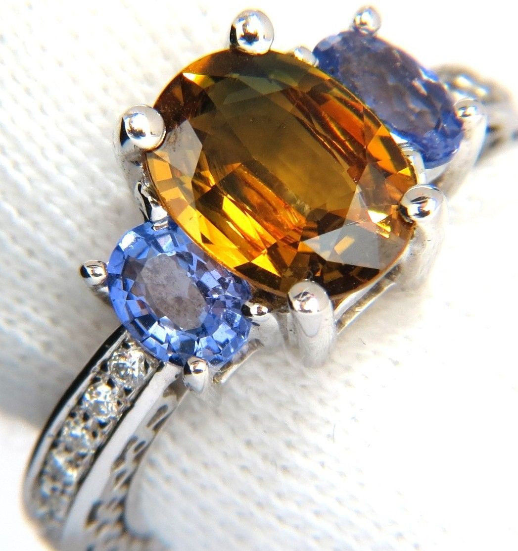 3.68CT Natural Fancy Vivid Yellow Brown Sapphire Tanzanite Diamond Ring in 14K Gold - Elegant Jewelry for Engagement, Wedding & Special Occasions