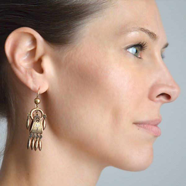 Victorian Style 14kt Gold Fringe Earrings with Intricate Tracery Design - Elegant Vintage Jewelry for Parties, Weddings & Special Occasions