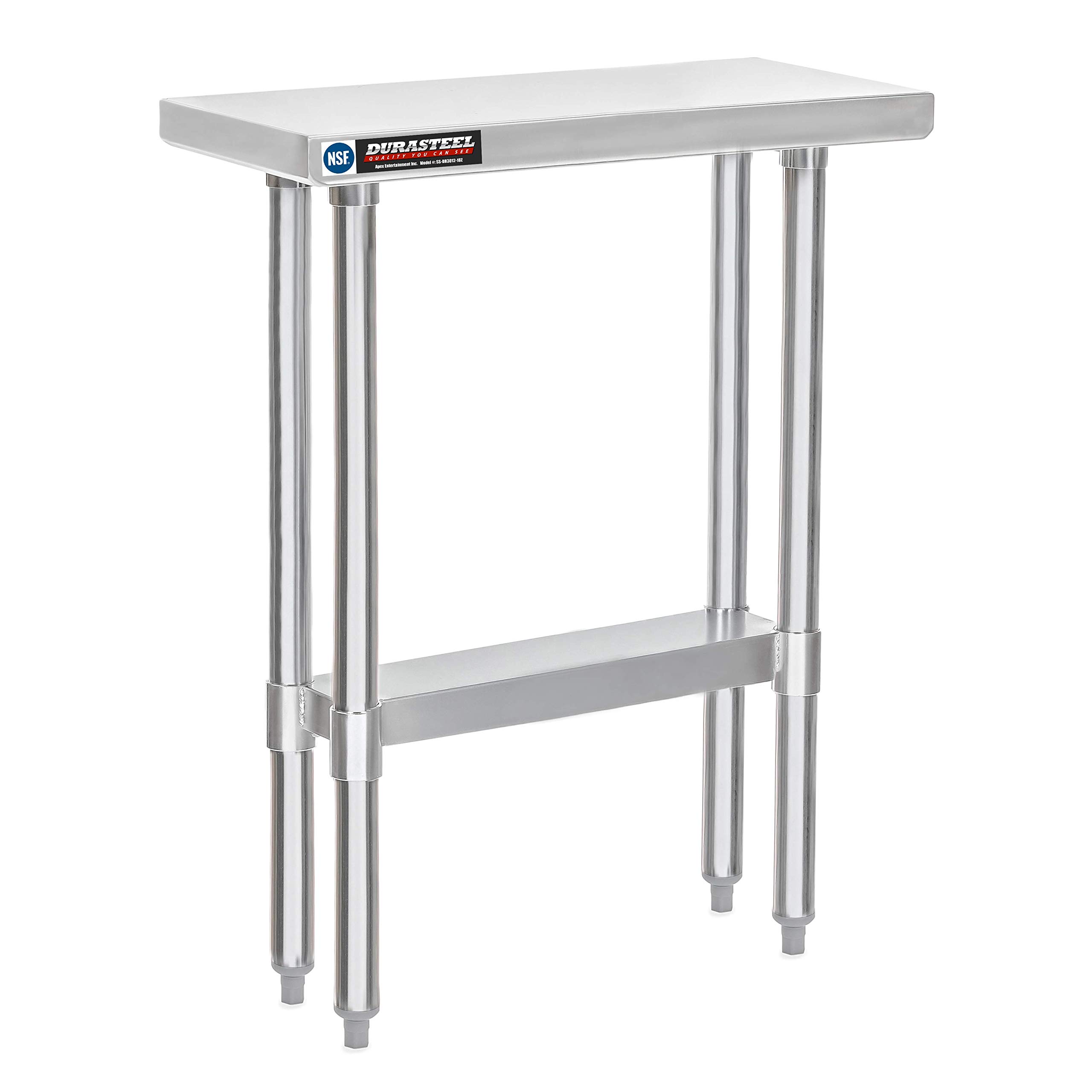 DuraSteel 30x12 Narrow Stainless Steel Table - NSF Certified Small Side Counter Height Metal Table with Under Shelf - Perfect for Food Prep, Laundry Room, Kitchen, Outdoor Grill & Small Spaces - Heavy Duty & Space Saving Design