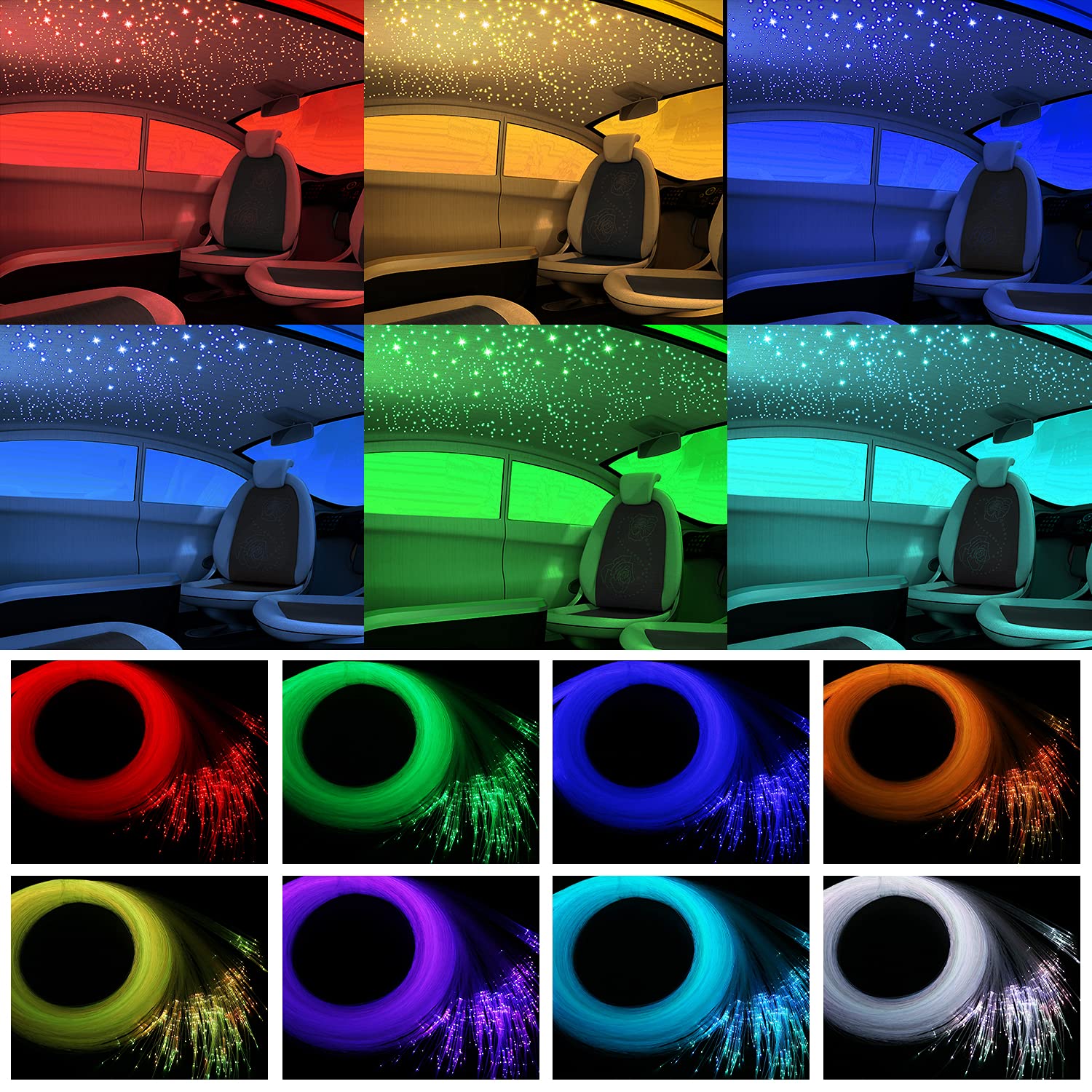 AMKI 16W Fiber Optic LED Star Ceiling Lights Kit - APP & Remote Control, Sound Activated Mode for Car & Home Decoration (550pcs 0.75mm/0.03in Fiber Strands, 13.1ft/4m) - Perfect for Bedroom, Theater, Party & Romantic Ambiance Lighting