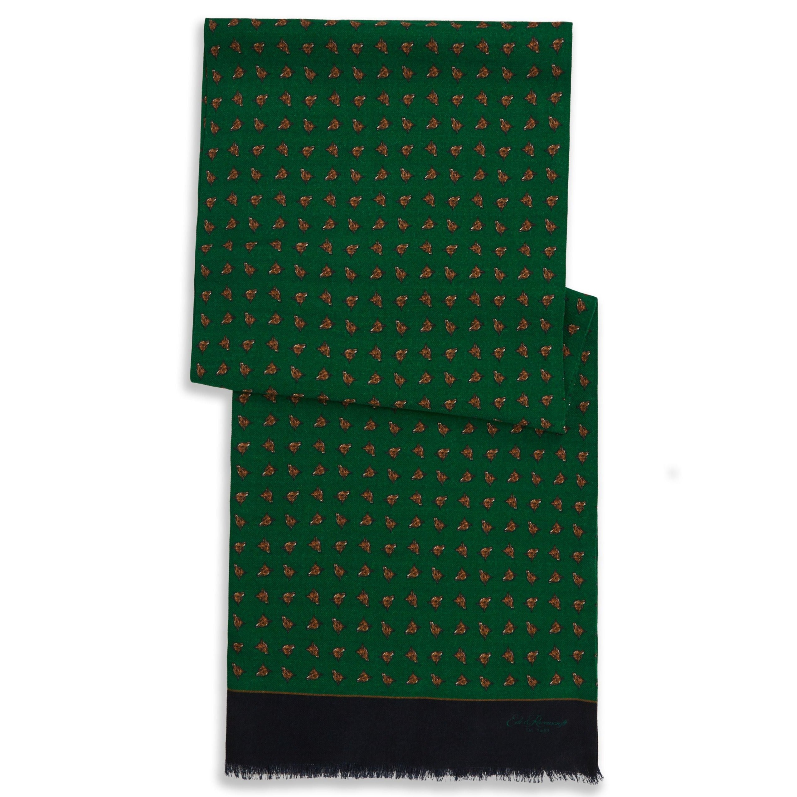 Green and Navy Fox Print Flannel Wool Scarf - Warm Winter Fashion Accessory for Women & Men - Perfect for Outdoor Activities, Hiking, and Cold Weather