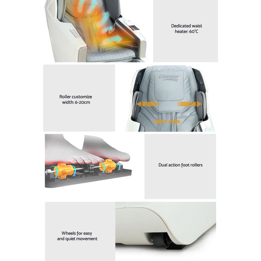 Livemor Electric Massage Recliner Chair with Full Body Shiatsu Massage - White Varitas for Home, Office & Relaxation Therapy