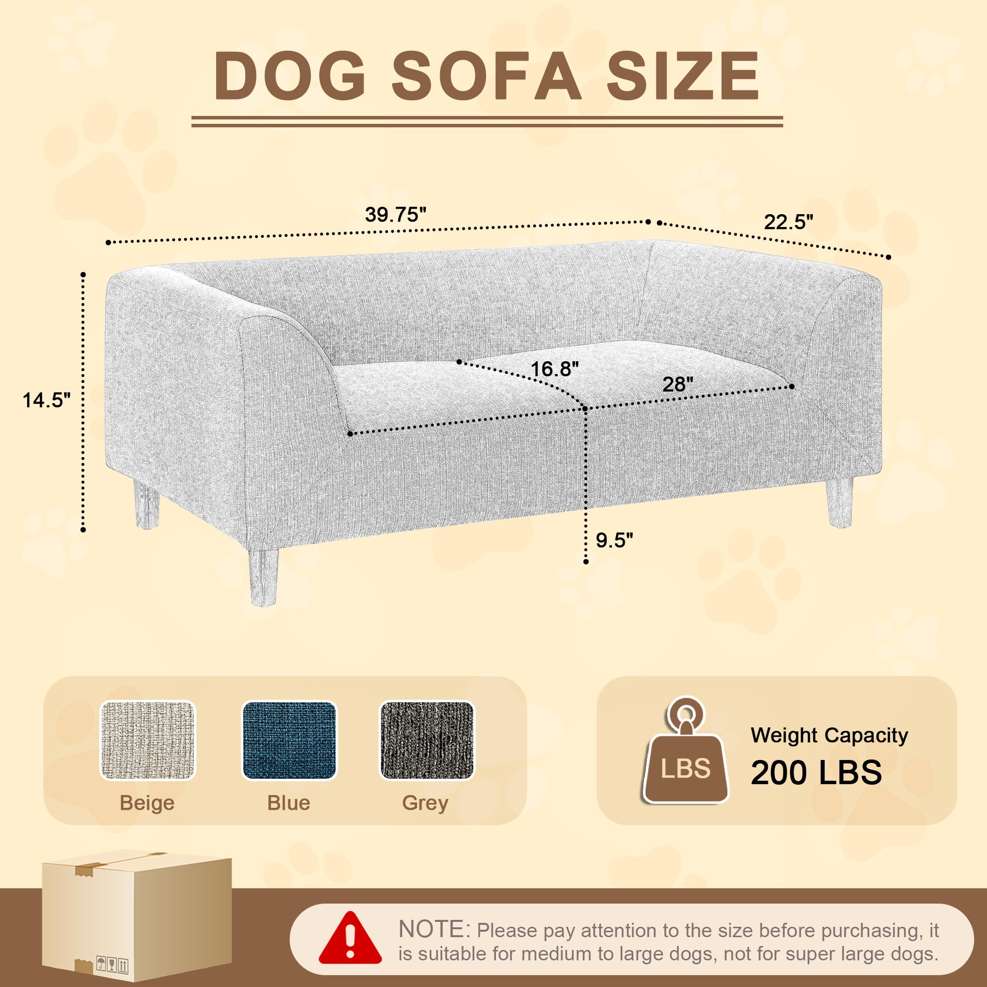 Memory Foam Dog Sofa Bed for Large Dogs Up to 60 lbs - Medium Size Pet Couch with Sturdy Legs, Dark Grey (39.75 Inch) - Perfect for Living Room, Bedroom & Pet-Friendly Spaces