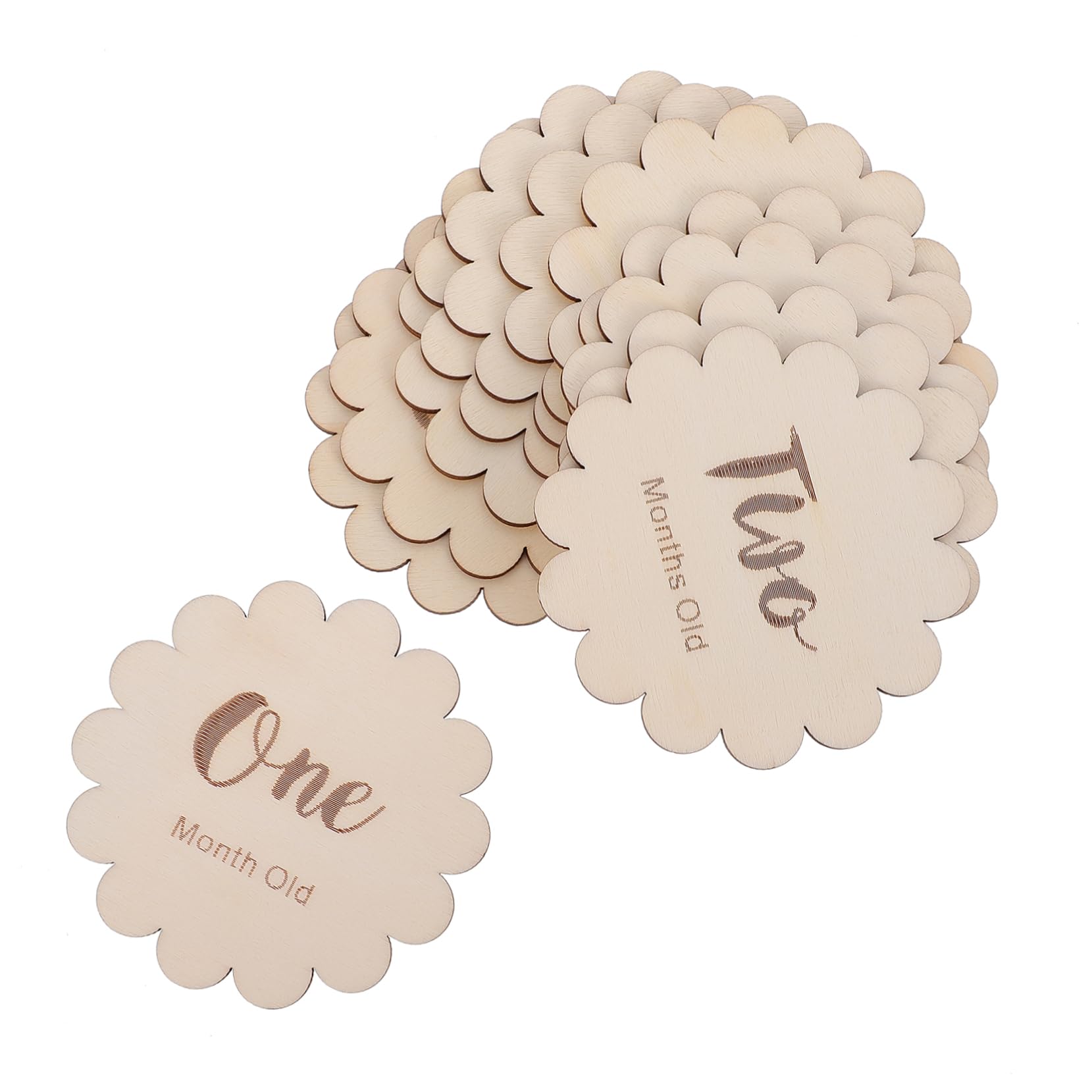 Totority 12Pcs Wooden Baby Full Month Commemorative Cards - Newborn Birth Month Keepsake for Birthday Celebrations, Baby Showers & Nursery Decor