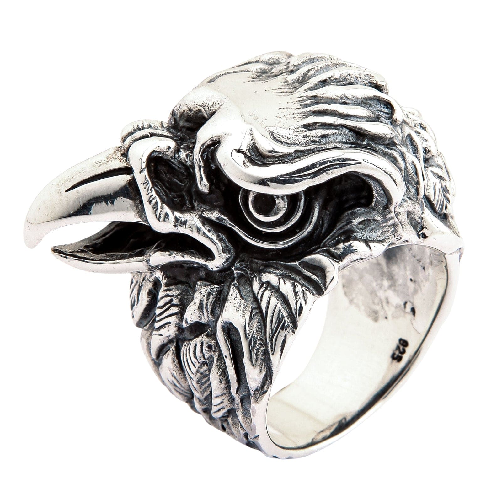 Big Eagle Head Sterling Silver Biker Ring for Men - Gothic Punk Jewelry - Perfect for Motorcycle Riders & Rock Fashion Enthusiasts