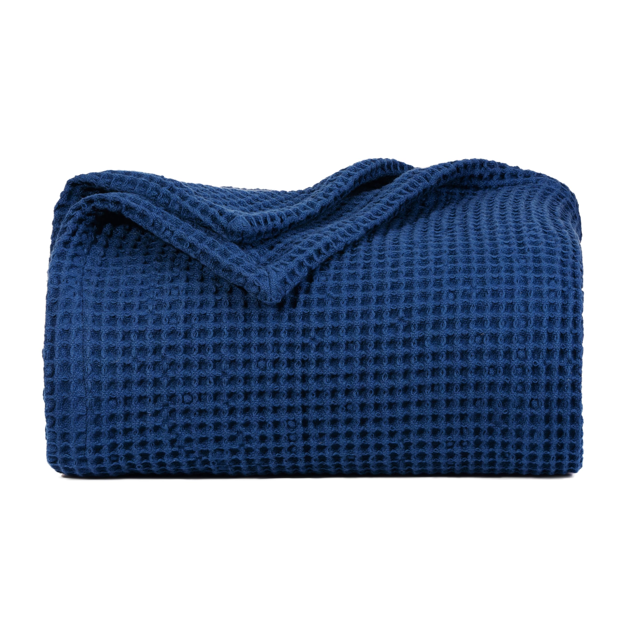 Organic Cotton Twin Size Blanket - 100% Natural Waffle Weave Blanket for Twin XL Bed - Soft, Breathable & Lightweight Blue Blanket - Perfect for Adults, Teens & Kids - 68