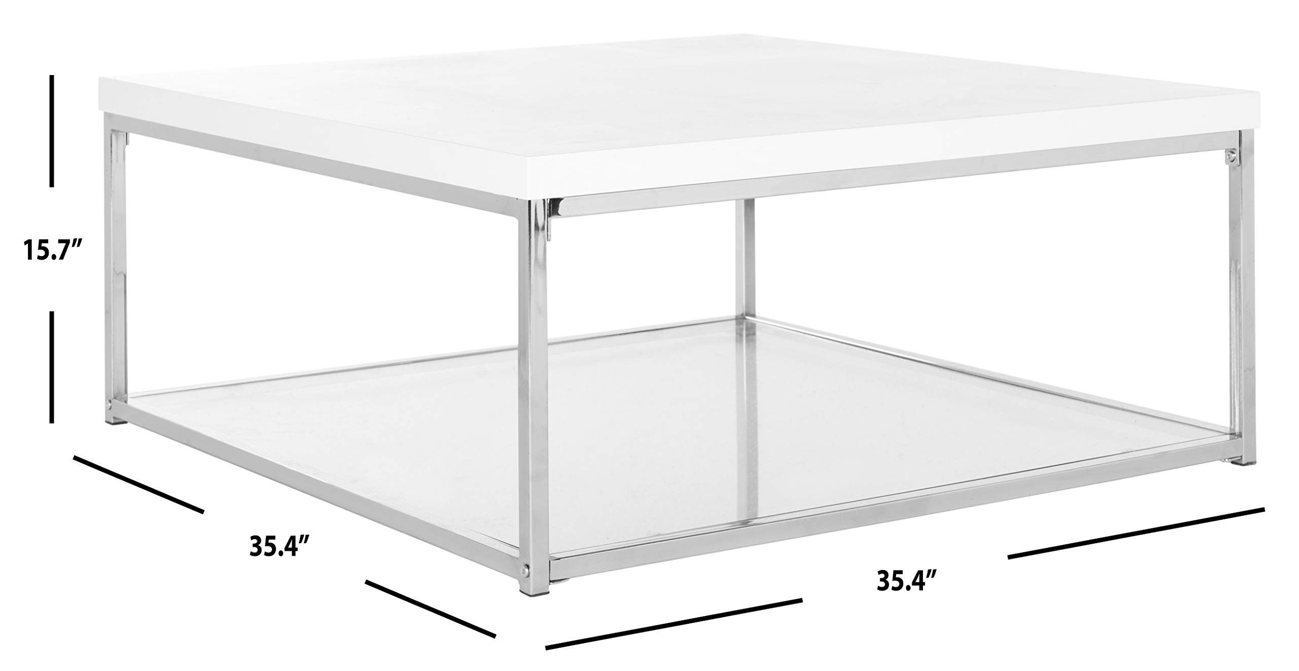 SAFAVIEH Malone Glam White and Chrome Coffee Table - Modern Glass Top Living Room Furniture for Small Spaces, Home Decor & Office Use