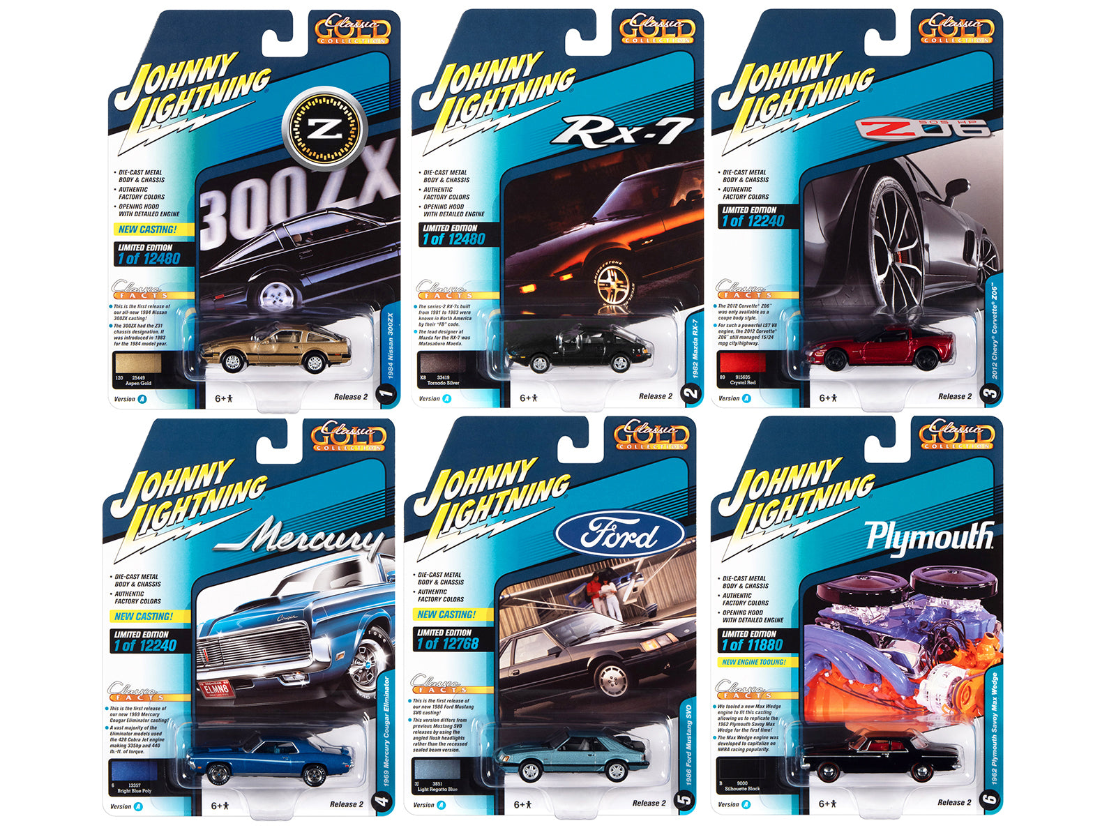 Johnny Lightning 1/64 Diecast Model Cars - Classic Gold Collection 2022 Set A (6 Cars) - Perfect for Collectors, Display & Racing Scenes