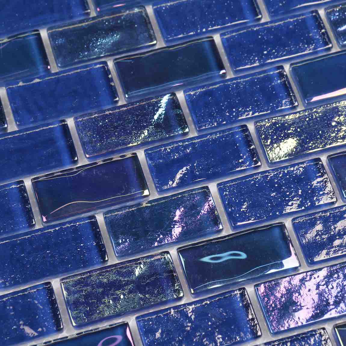 Iridescent Sky Dark Blue Glass Tile 1x2 - Stunning Mosaic for Backsplash, Bathroom & Kitchen Decor