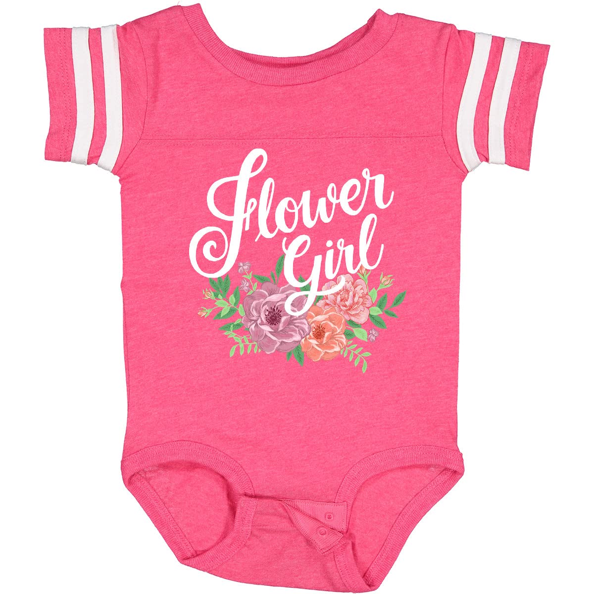 Inktastic Flower Girl Hand Lettering with Flowers Illustration Baby Bodysuit - Cute Organic Cotton Onesie for Newborns, Infants & Toddlers - Perfect for Baby Showers, Christenings & Photo Shoots
