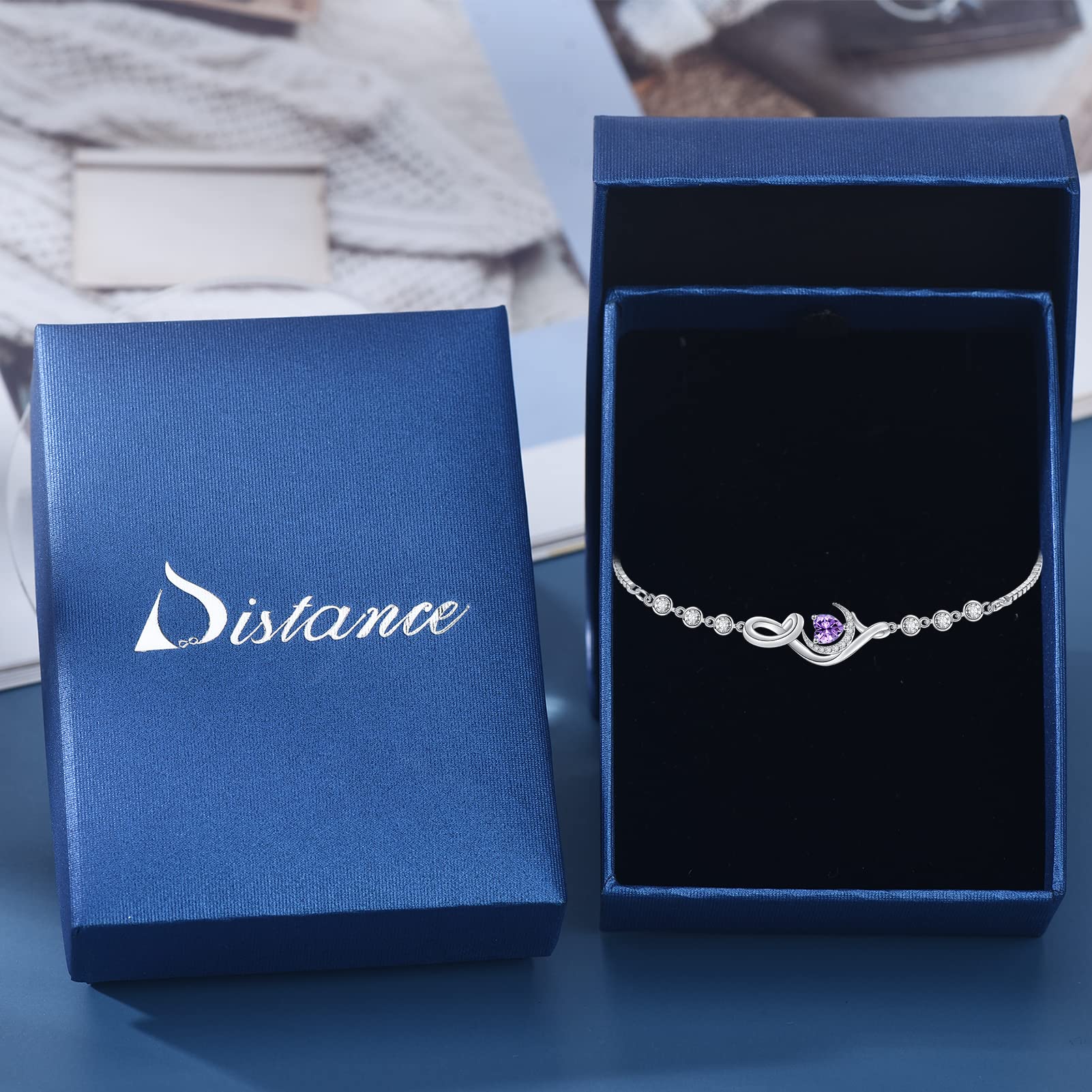 S925 Sterling Silver Birthstone Charm Bracelet for Women - Personalized Distance Bracelet for Mom, Daughter, Wife - Perfect Mother's Day, Birthday, Valentine's Day & Anniversary Jewelry Gift - Ideal for Long-Distance Relationships, Special Occasions & Everyday Wear