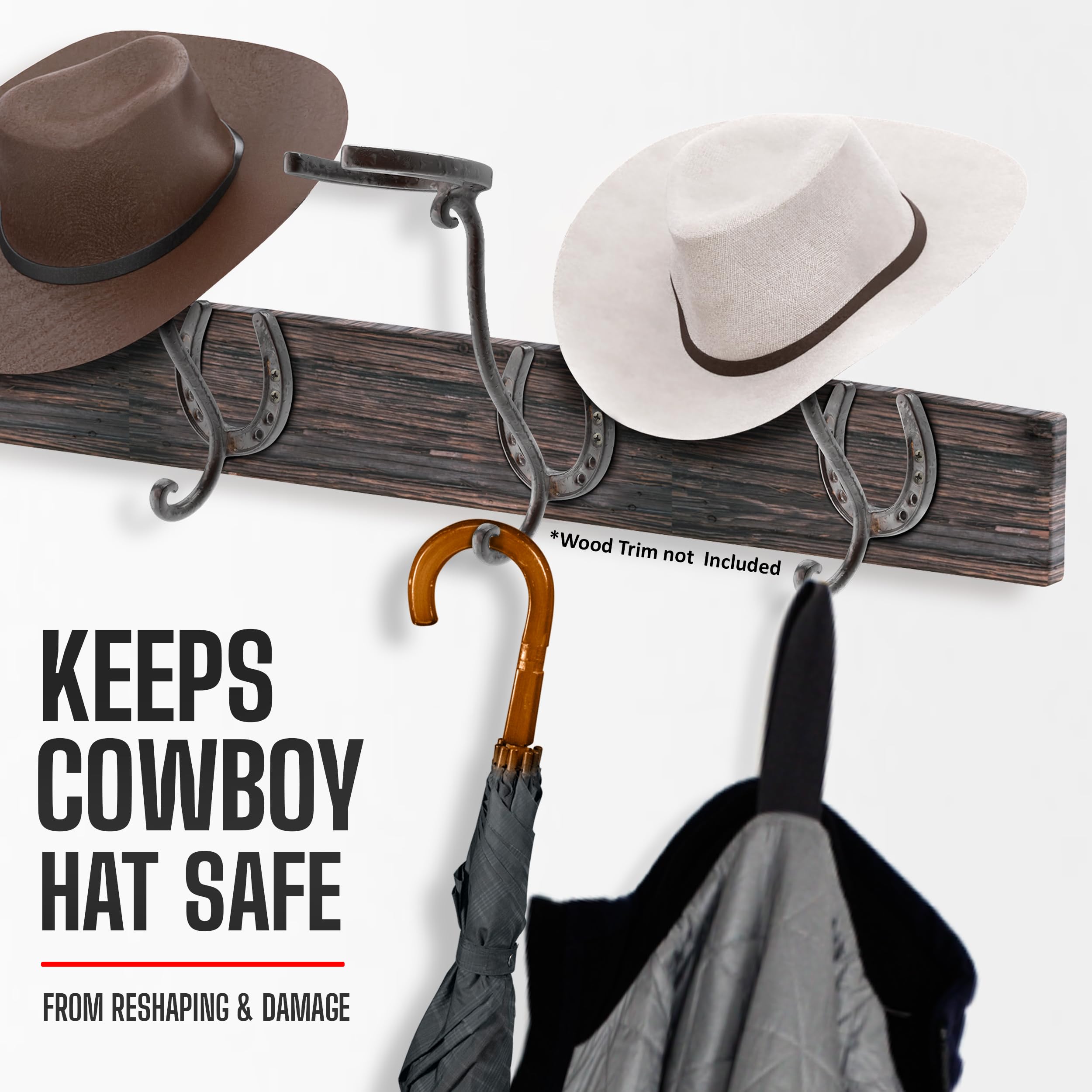 2-Pack Cowboy Hat Wall Hooks - Heavy Duty Iron Hat Rack & Organizer for Hats, Coats, Keys - Rustic Western Horseshoe Wall Mount Storage - Perfect for Entryway, Mudroom, or Western-Themed Home Decor