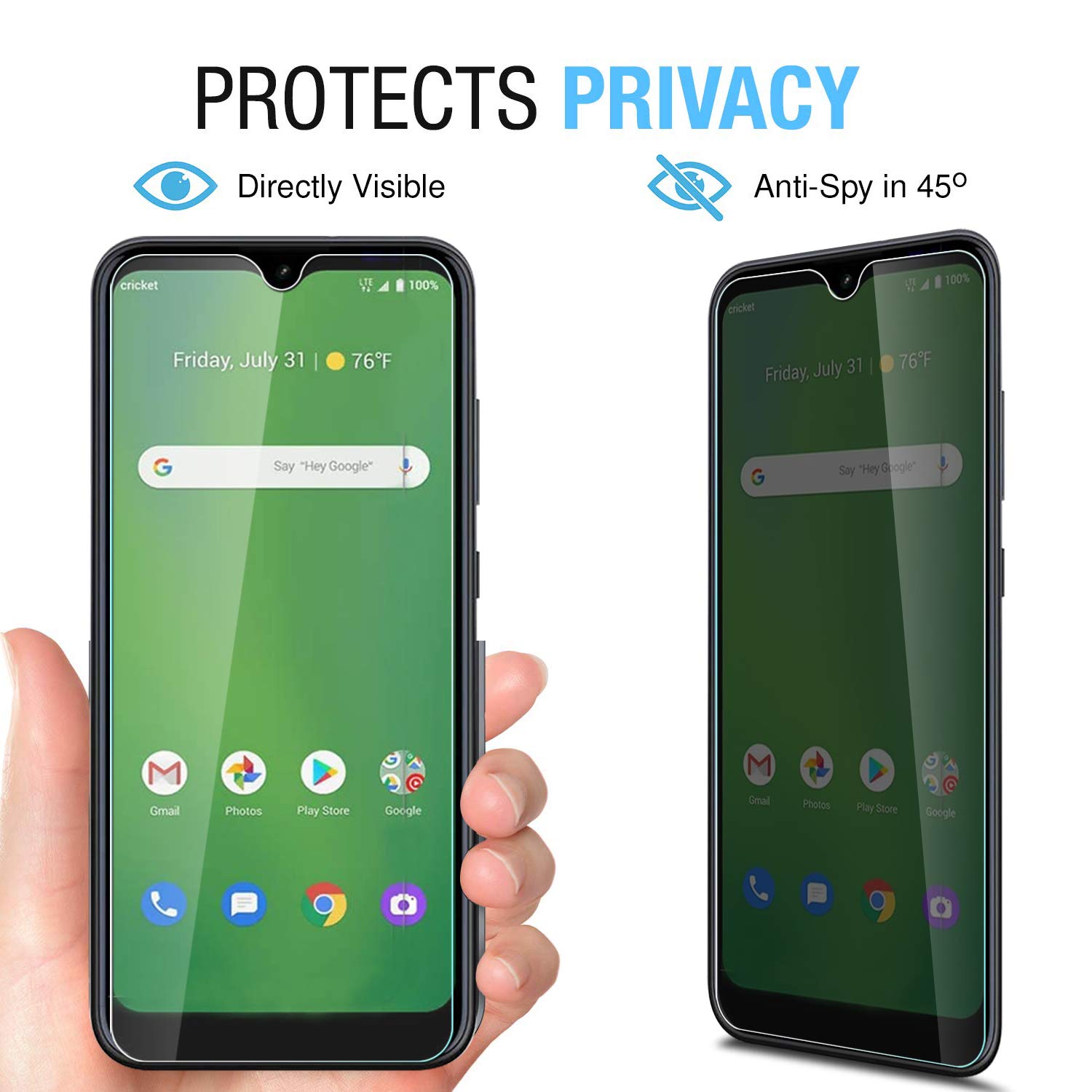 Anbzsign [2 Pack] Cricket Ovation/AT&T Radiant Max Privacy Screen Protector - Anti-Spy 9H Hardness Tempered Glass Shield for Enhanced Security - Perfect for Office, Banking & Personal Privacy Protection