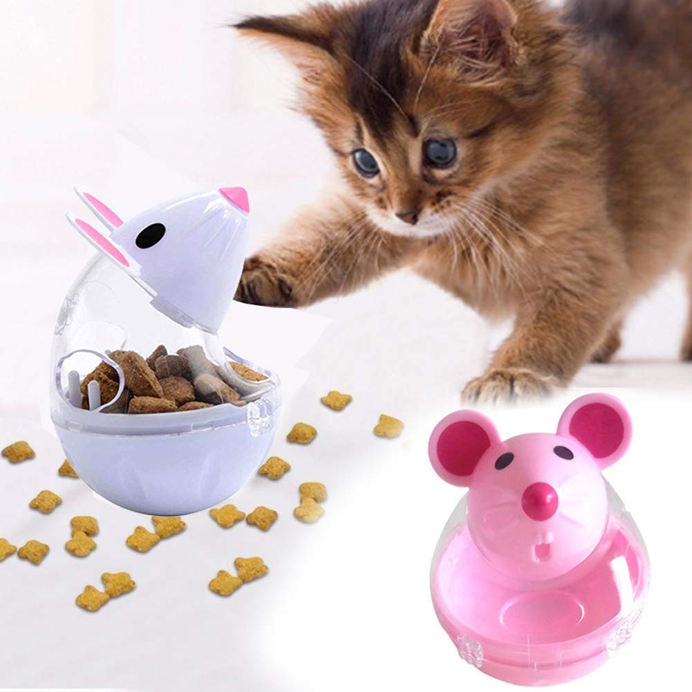 Interactive Cat Treat Dispenser Toy - Mouse Shape Puzzle Feeder for Kittens & Adult Cats - Fun Chew Play & Food Storage - Beige - Perfect for Boredom Relief & Mental Stimulation