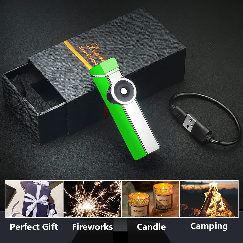 SKRFIRE Electric Triple Arc Plasma Lighter - USB Rechargeable, Windproof & Flameless, Portable Lighter with Digital Power Display for Candles, Fireworks, Camping, BBQ, Outdoor Adventures (Green)