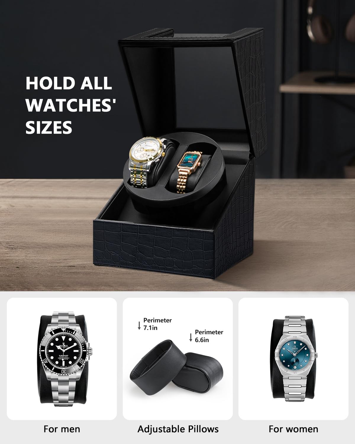 SHOWPIN Automatic Double Watch Winder - Super Quiet Motor Watch Rotator for Men's & Women's Automatic Watches, 2 Rotation Modes, USB Powered - Perfect for Watch Collection Display & Storage at Home/Office