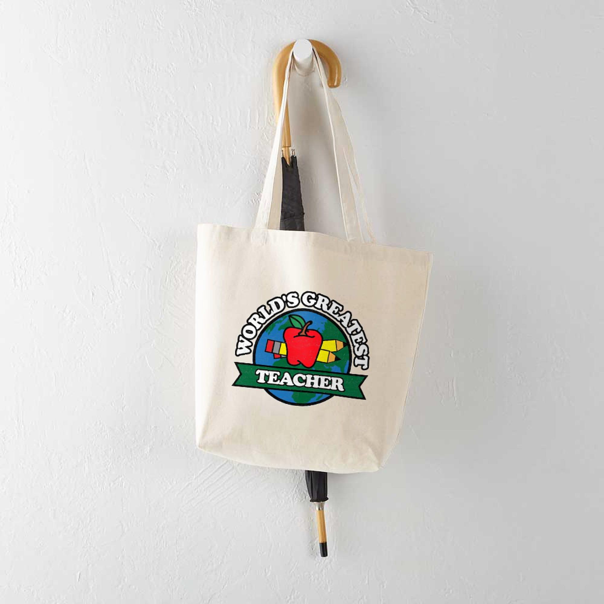 World's Greatest Teacher Tote Bag - Natural Canvas Reusable Shopping Bag for School, Work & Groceries - Eco-Friendly Teacher Gift Idea